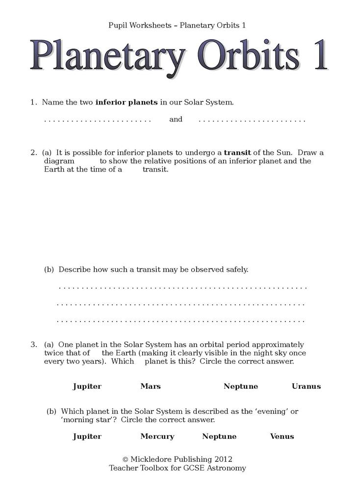 Planetary Systems Activity Sheets | STEM